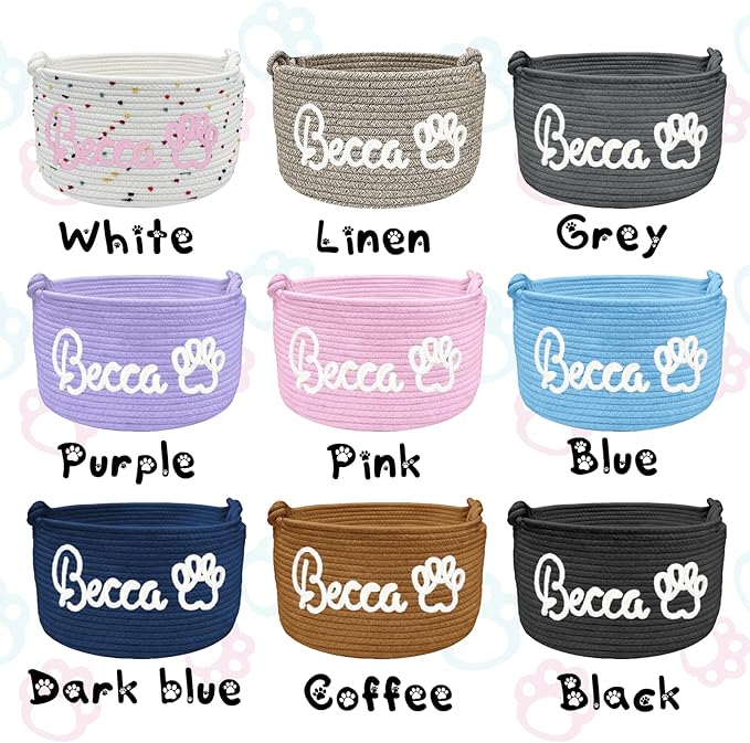 Personalized Dog Cat Toy Storage Basket Bin with Name Custom Puppy Cotton Rope Organizer Box for Toys Pet Supplies Puppy Birthday Gifts Basket
