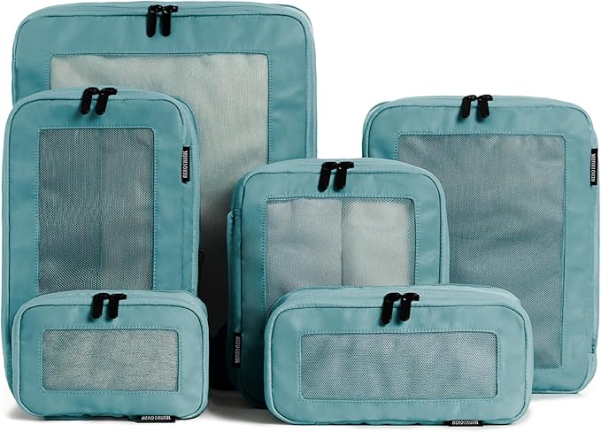 Compression Packing Cubes for Travel, 6-Pack, Teal | Solves overpacking, 6-Piece set fits most suitcases, 50% Space savings, Compression luggage organizer bags