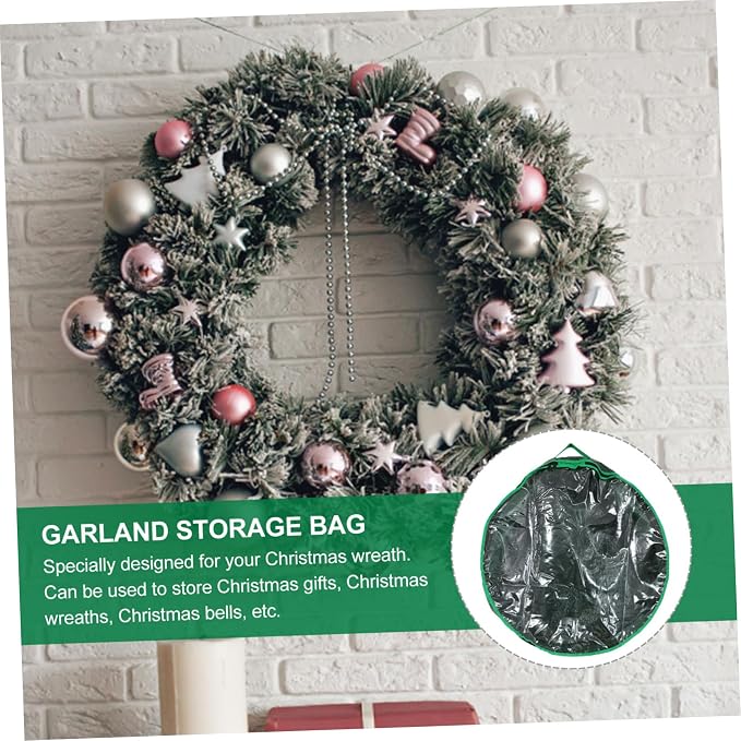 Vaguelly 1pc Christmas Wreath Storage Bag Holder with Clear Window Holiday Storage Container for Wreaths and Decorations and Wear-Resistant Design Easy to Carry