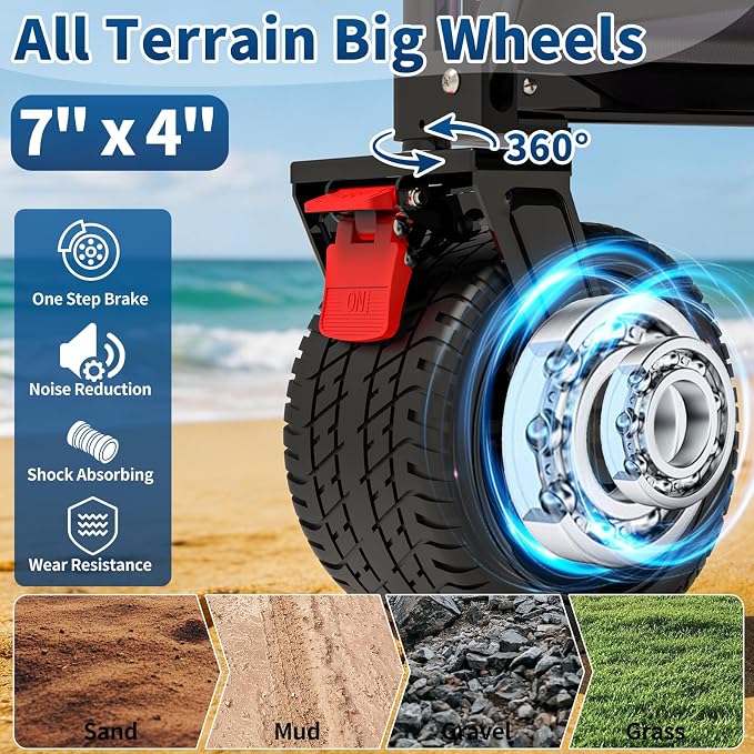 Collapsible Canopy Wagon Cart, Heavy Duty Utility Wagon with Removable Sun Cover, All-Terrain Big Wheels, Dual Brakes, Extra Large Grocery Cart for Beach Camping Sports Tailgates (Purple)