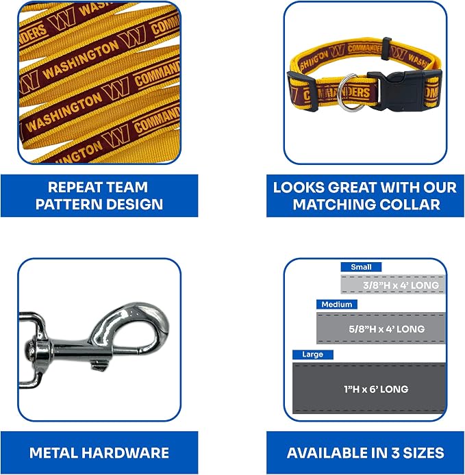 NFL PET Washington Commanders Dog Leash, Large Football Team Leash for Dogs & Cats - Shiny & Colorful, Licensed by The NFL