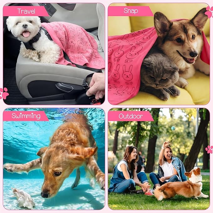 Irenare 12 Pcs Microfiber Dog Towels for Drying Dogs Cats, 20 x 40 Inch, Quick Drying Absorbent Pet Puppy Towels for Small Puppy Dog Cat Kitten Pet, Grooming Bathing Shower Travel Supplies(Pink)