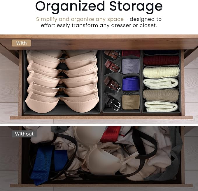 Reli. Sock Organizer (14 Pack) | 132 Cell Underwear Organizer | Gray | Drawer Dividers for Underwear, Sock, Tie, Bras, Clothing, Baby Clothes | Foldable Fabric Storage Bins for Drawer, Closet