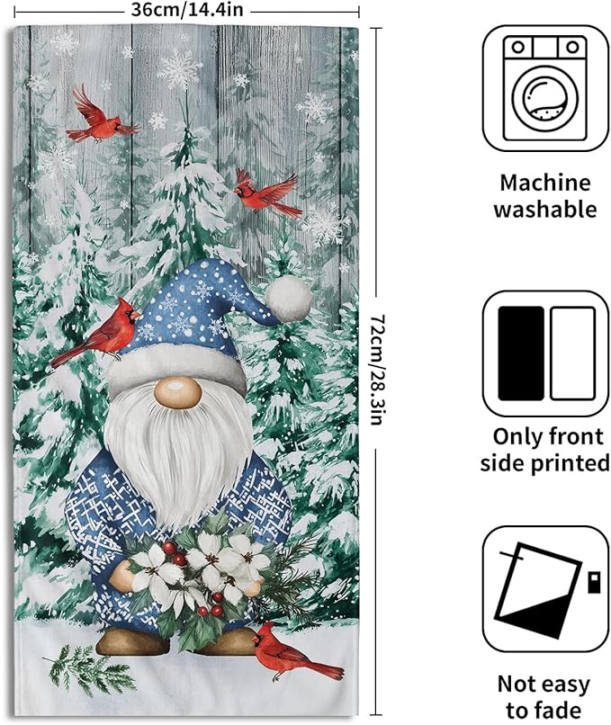 Winter Gnome Hand Towels Set of 2 Pine Tree Small Absorbent Bathroom Towels Soft Guest Face Towel Thin Kitchen Decorations Tea Dish Towels