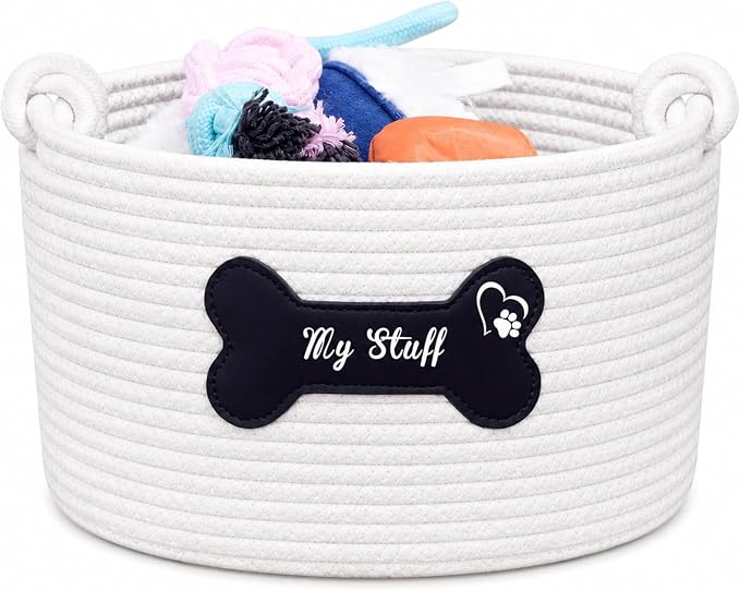 JUPPE Pet Dog Basket with Personalized Name, Dog Toys Storage Organizer Custom Cotton Rope Basket Nursery Decor (Pet Dog Basket)