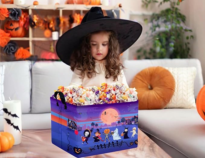Large Halloween Themed Candy Gift Boo Basket for Kids Baby Personalized Adults Storage Bin Fall Decor(Line Up Spooky)