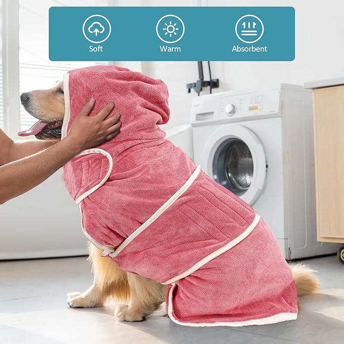 Avont Dog Bathrobe - Super Absorbent Pet Drying Towel Bath Robes After Bath Shower Swim Wet Walk for Puppies -Pink(M)