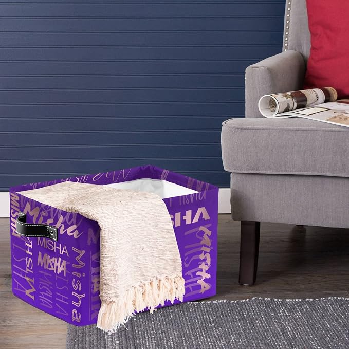 Personalized Storage Bins with Name Custom Kids Storage Basket Cubes Organizer with Handles for Organizing Boys and Girls Toys Shelf Closet Nursery Baskets Boxes, 1 Pack