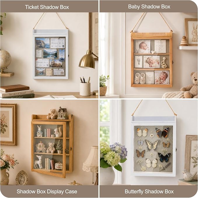 11x16 Flower Shadow Box Frame with Shelves, Rustic Wood