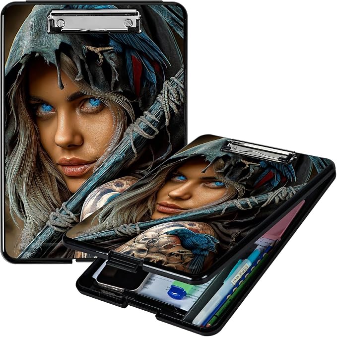 Heavy Duty Storage Clipboard, Slim Nursing Clipboard with Internal Pen Case, Portable File Organizer Case for A4 Letter Size Paper Office Medical Professionals, Blue Eyed Girl
