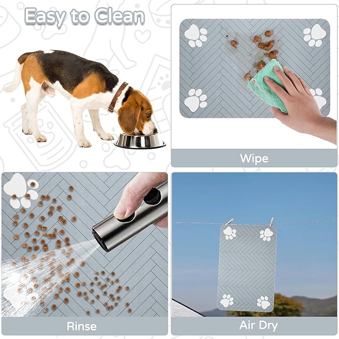 Pet Feeding Mat-Absorbent Dog Feeding Mat for Food and Water Bowl,No Stains Pet Placemat,Quick Drying Water Dispenser Mat for Dog and Cat,Easy to Clean Dog Accessories(S,Light Gray)