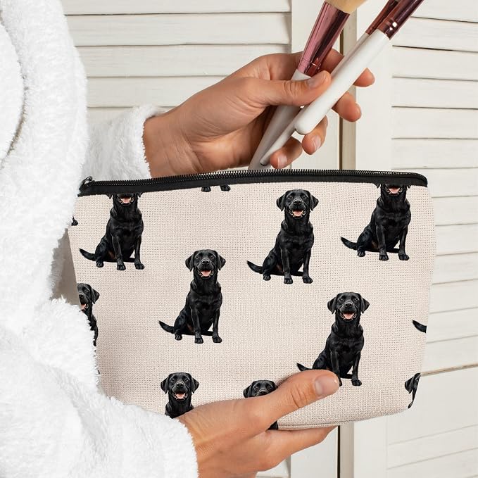Black Labrador Retriever Dog Makeup Bag, Labrador Retriever Lovers Gifts Cosmetic Bag for Women, Dog Mom Lovers Owner Gifts for Women, Pet Lover Gift Zipper Travel Makeup Pouch for Purse
