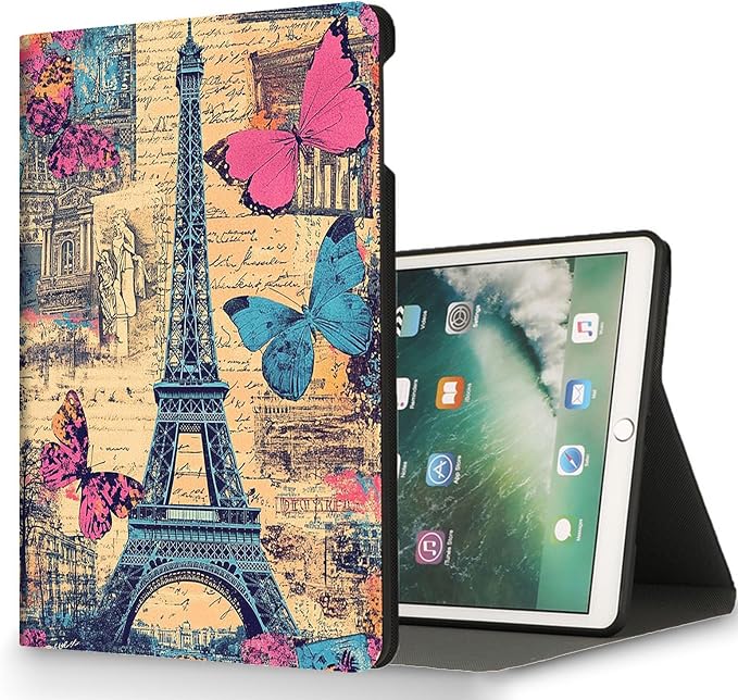 for Microsoft Surface Pro 8-13" 2021 Tablet Case,Auto Wake/Sleep,Adjustable Stand Protective Cover - Paris Tower Butterfly