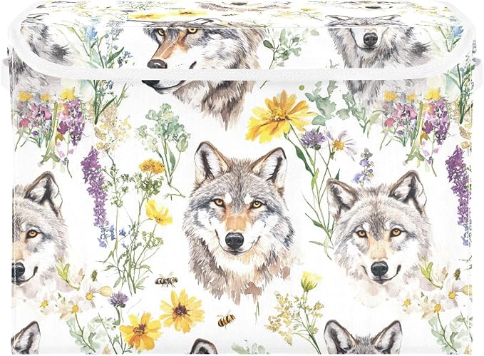Aesthetic Wolf White Storage Bins Box Storage Container Lidded for Clothes Small Spaces