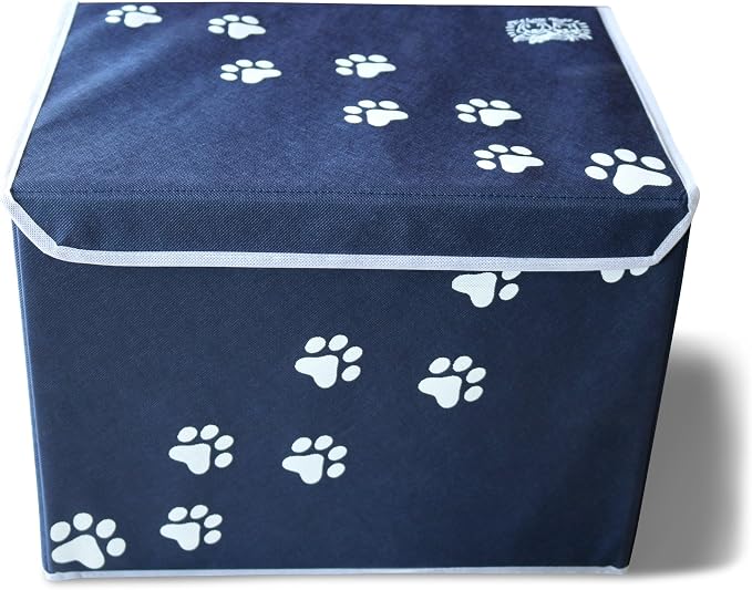 Large Dog Toys Storage Box 16" x 12" Pet Toy Storage Basket with Lid. Perfect Collapsible Canvas Bin for Cat Toys and Accessories Too! (Blue)