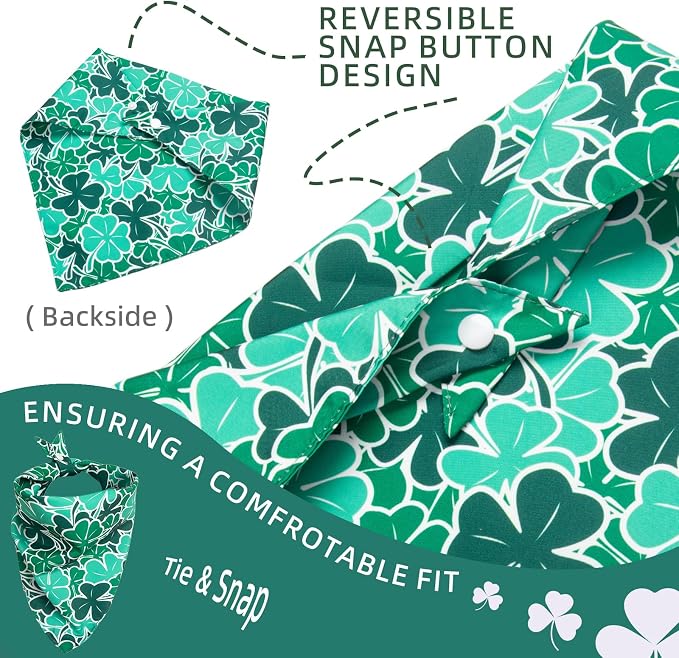 Dog Bandanas for St. Patricks Day 4 Leaves Clover - Pet Scarf with Adjustable Snap Button Cute Lucky Holiday Costumes for Irish Festivals Celebrations, Medium & Large Breeds (30-75lbs)