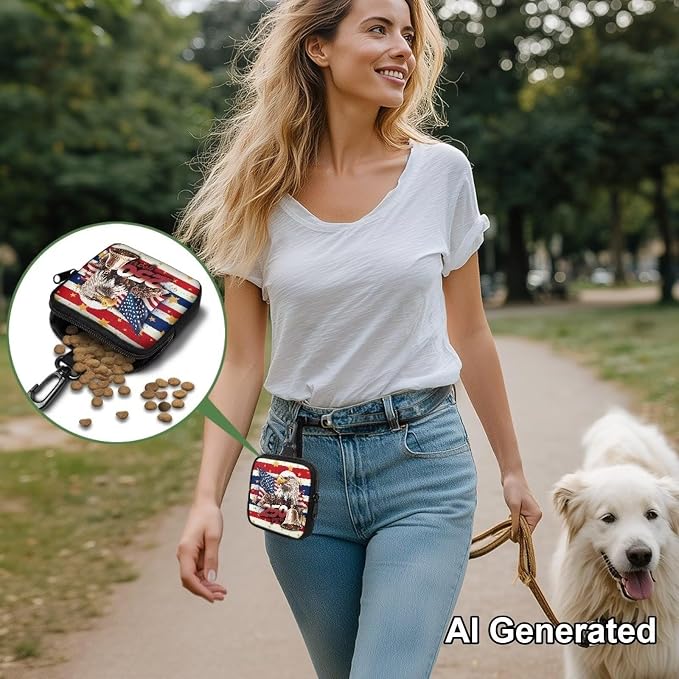 Dog Treat Pouch for Pet Walking and Training Pouch Small Fanny Zipper Design Portable Snack Dispenser Kit for Outdoor Use American Eagle 250th Anniversary
