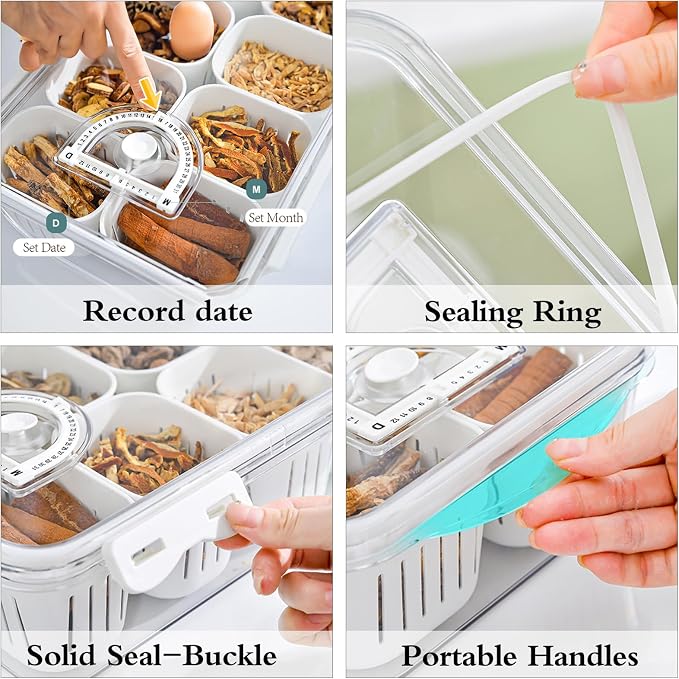 MANO Divided Snackle Box Charcuterie Container with 4 Compartment Serving Tray with Dividers for Fridge Refrigerator Veggie Fruit Berry Salad Storage(1 Pack)
