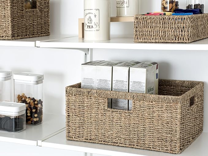 StorageWorks Jumbo Wicker Basket for Orgainzing, Handwoven Seagrass Baskets for Organizing