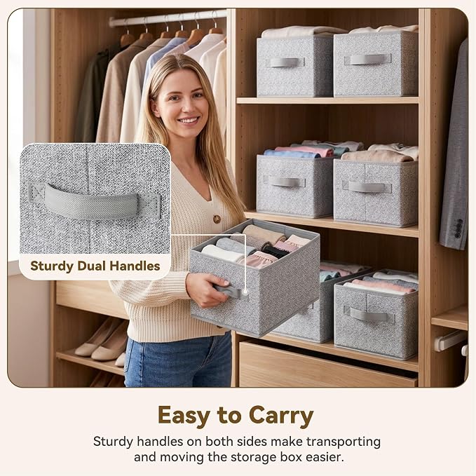 GRANNY SAYS Closet Storage Bins with Handles, Gray, Small, 3-Pack | Small Closet Storage Bins for Shelves, Collapsible Storage Boxes, Decorative Organizers for Closet Shelf