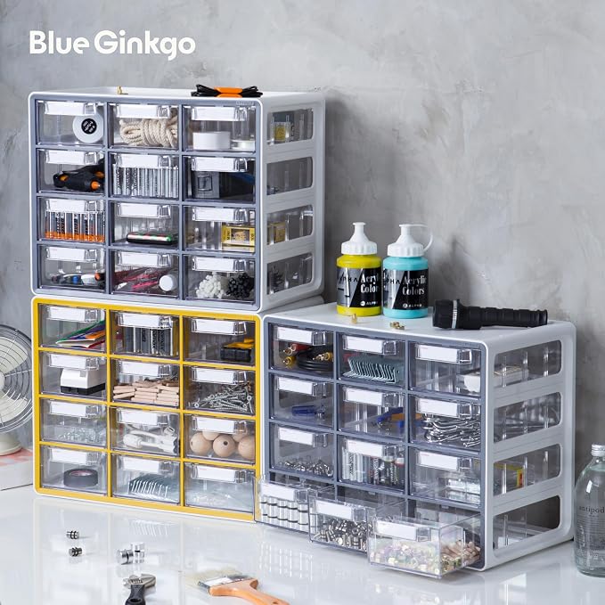 Blue Ginkgo 12-Drawer Storage Cabinet Organizer, Blue, Made in Korea | Stackable. Adjustable. Easy Visibility.
