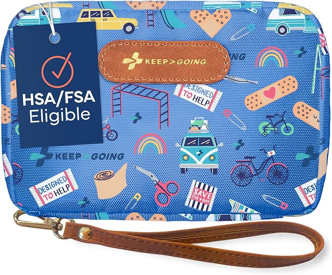 KeepGoing Travel First Aid Kit for Kids, 130 Pc. TSA-Approved Travel Size | Toddler First Aid Kit, Mini First Aid Kit for Car, Home, Purse, Diaper Bag & Backpack, Latex-Free Bandages