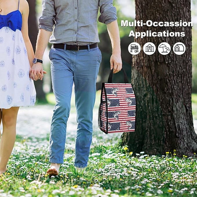 Portable Insulated Lunch Bag Thermal Lunch Box Compatible with American Bass Fishing Lure Flag Food Containers Bags Picnic Camping Cooler Tote Bag