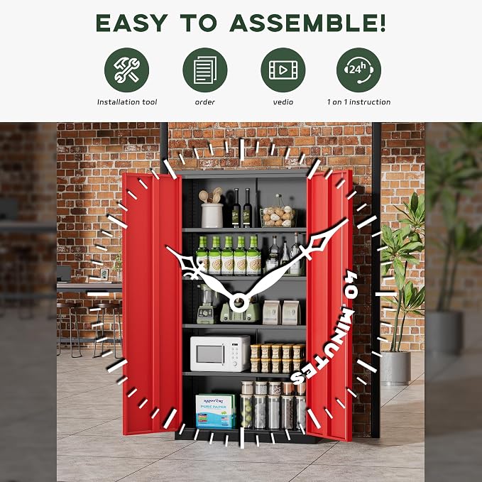 Greenvelly Metal Storage Cabinet, 72" Black Locking Metal Garage Storage Cabinet with Doors and 4 Adjustable Shelves, Lockable Steel Cabinet for Home Office, Garage, Shop, School (Red 36" W x 18" D)