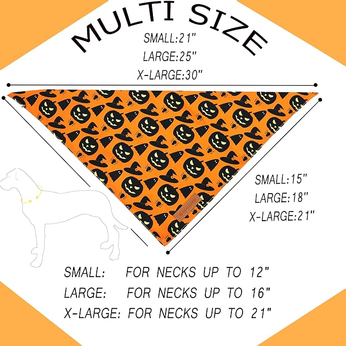 Realeaf Halloween Dog Bandanas 2 Pack, Pumpkin and Spider Web Bibs, Triangle Reversible Fall Pet Scarf, Premium Durable Fabric, Adjustable Fit (Large)