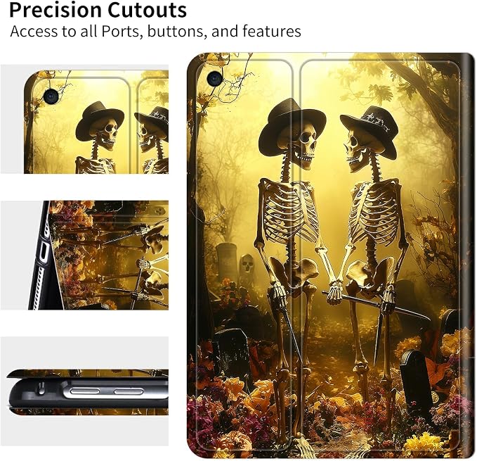 for Samsung Galaxy Tab A9 8.7 Inch 2023 (SM-X110/X115/X117) Case | Slim Leather Smart Cover with Multi-Angle Anti-Slip Stand [Auto Wake/Sleep] Shell for Women Men - Forest Skull Leaf