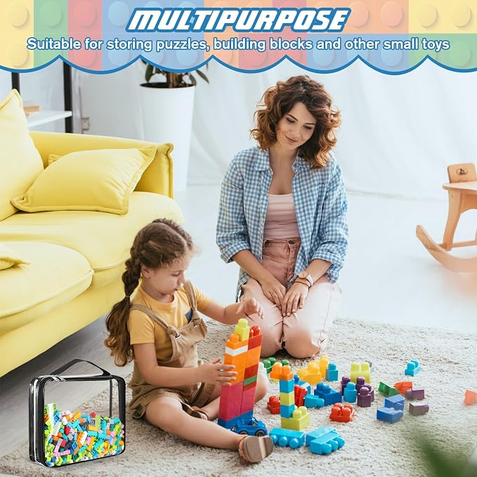 Sanwuta 6 Packs Toy Storage Bags with Zipper,X-Large,Black | Clear Waterproof Games Storage， Large Portable PVC Container， Reusable Organizer for Board Games, Building Blocks, Puzzles