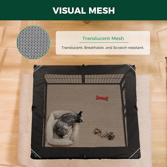 FXW Homeplus Indoor Dog Playpen with Mesh Top Cover, 32" H, 8 Panels | Calm Indoor Play Area, Cover Helps Deter Jump-Outs, for Small & Medium Dogs, Patented