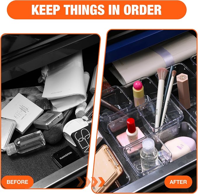 ValueMax 9PCS Clear Drawer Organizer Set with Non-Slip Pads, 3 Sizes | Clear PET Drawer Organizers, Non-Slip Pads, Stackable Design, 3 Sizes for Neat Customizable Storage