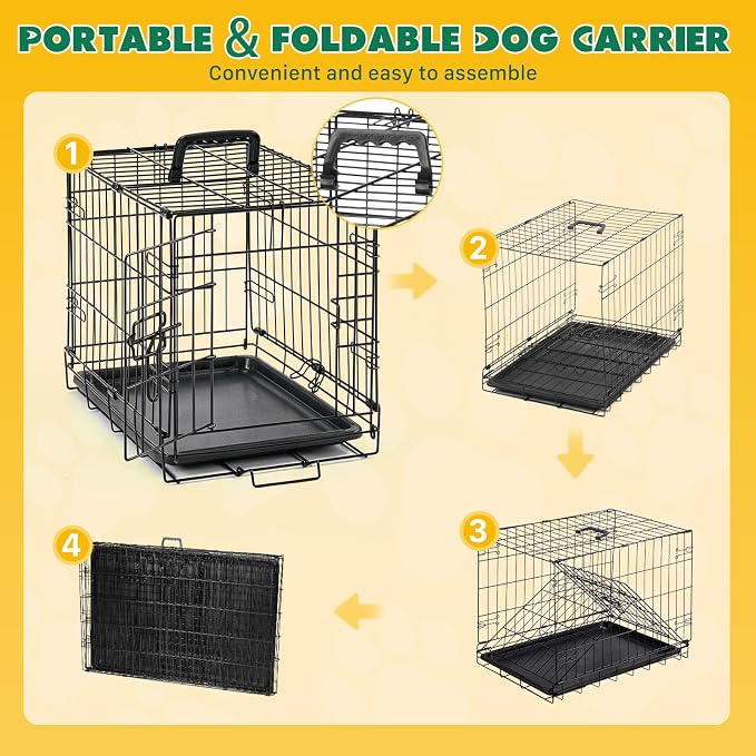 Small Dog Crate 18 Inch Foldable Single Door Dog Cage Pet Kennel | Metal Wire, Secure Lock, Plastic Leak-Proof Pan Tray, Indoor Outdoor Training Pet