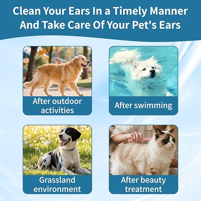 Dog Ear Cleaner, Contains Aloe Vera, Relieves Itching, Removes Earwax Buildup, Debris, Odors, Non Irritating, with Extended Soft Silicone Dropper, For Dogs and Cats, 2 Bottles (4.06 oz in total)
