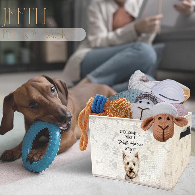 Funny West Highland Terrier Dog Toy Basket, Dog Home Decor, Westie Gifts for Women Men Collapsible Pet Dogs Toy Storage Bin Box Basket Organizer, Pet Supplies for Dogs