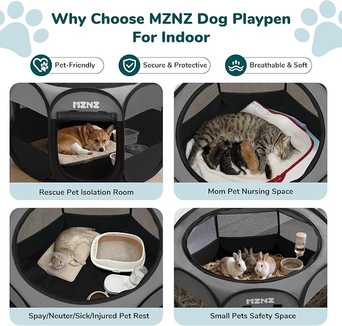 Dog Cat Small Animal Puppy Playpen Crate, Medium, Dark Grey | Portable Pop Up Pet Cage Enclosure Tent Kennel Indoor Outdoor with Carrying Case, No Assembly, Camping Use