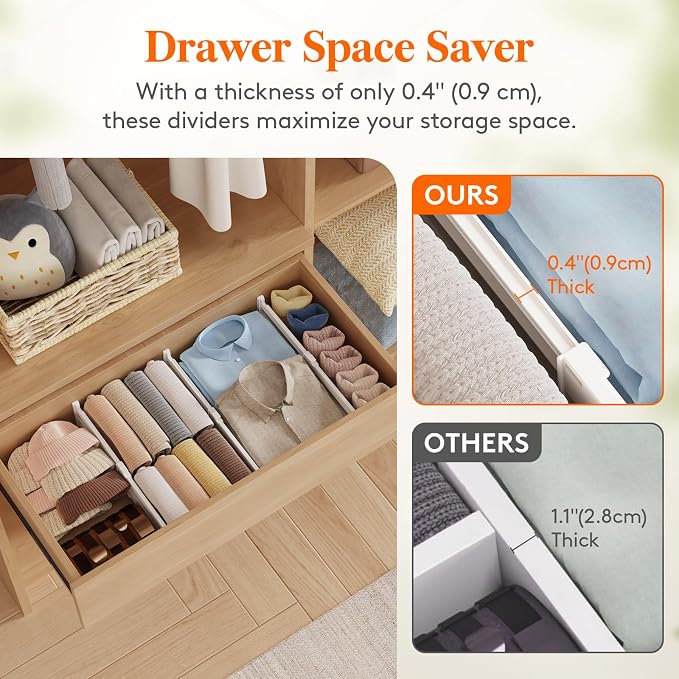 Lifewit 12 Pack 4" High Drawer Dividers, Adjustable Drawer Organizer Clothes | 10.5"-16.5" Expandable White Plastic Separators for Dresser, Kitchen, Cabinet, Nursery, Office, Socks & Underwear Storage