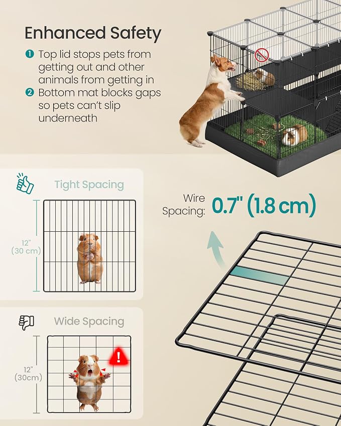 SONGMICS Pet Playpen, 2-Tier Steel Pen with Roof | Indoor Dog Fence, 47.2 x 23.6 x 23.6 Inches, Waterproof Mat, 2 Doors, Ink Black, Damion Collection, ULPI015B101