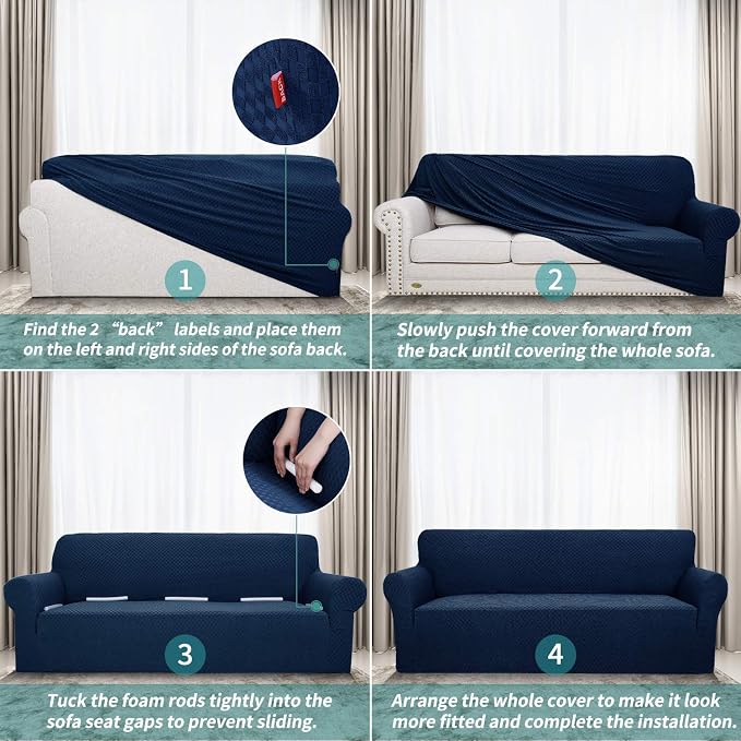 YEMYHOM Couch Cover Latest Jacquard Design High Stretch Sofa Covers for 2 Cushion Couch, Pet Dog Cat Proof Loveseat Slipcover Non Slip Magic Elastic Furniture Protector (Loveseat, Navy)