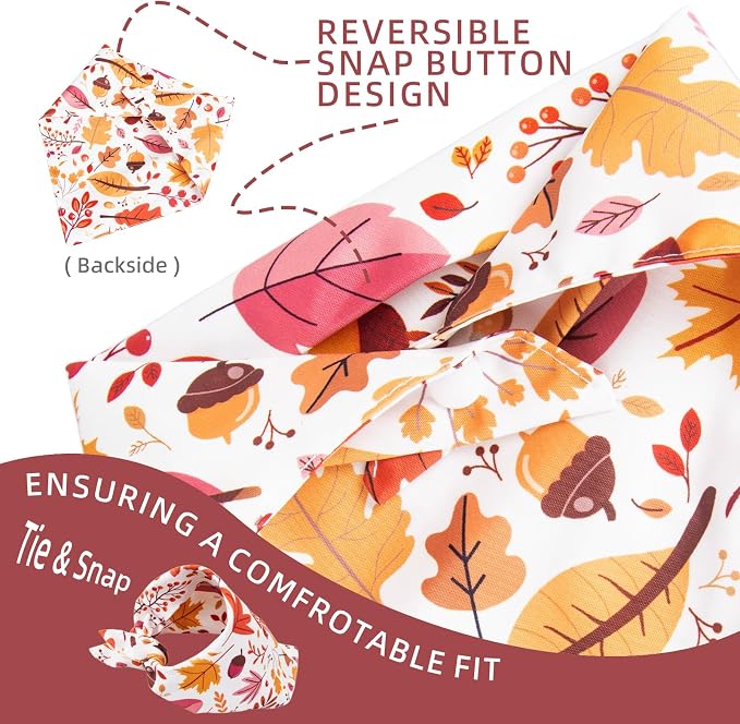 Fall Dog Bandana Colorful Autumn Leaf Scraf, 30-75lbs Large Pets
