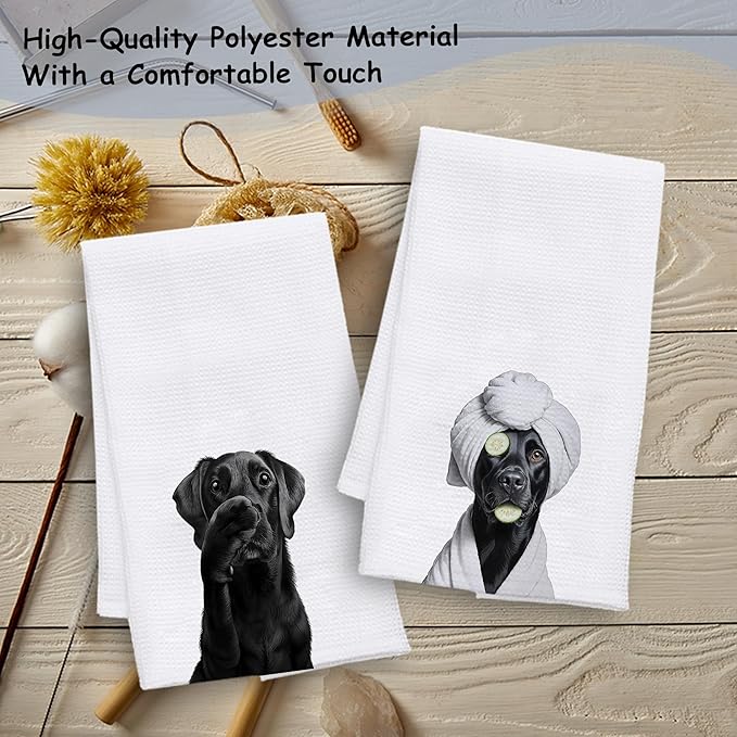 Funny Black Labrador Retriever Bathroom Hand Towels, Black Lab Gifts, Funny Labrador Dog Hand Towels for Washroom Bath Room Spa Gym Yoga, 16x24 Inch Set of 2