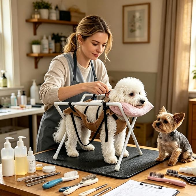 Dog Nail Trimming Hammock Stand, Foldable Pet Grooming Restraint | Sling With Pillow And Anti Slip Feet, Heavy Duty Nail Clipping Holder For Puppies, Cats And Small To Medium Dogs