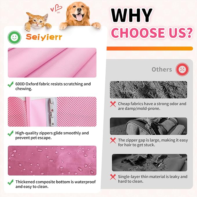 Seiyierr Dog Playpen, Portable Pet Playpen, Puppy Playpen, Cat Playpen with Carrying Case, Dog Playpen for Small Dogs Indoor/Outdoor, Removable Mesh Shade Cover, Pink XL