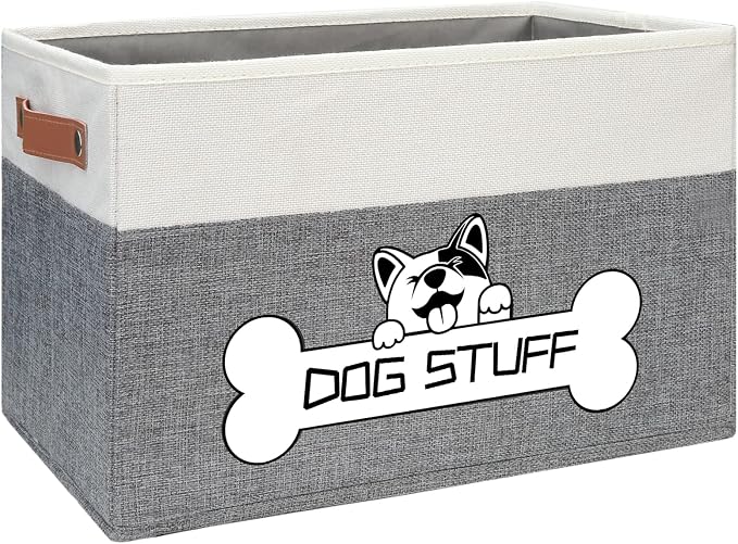 Collapsible Box, Dog Toy Basket, Storage Bin for Pet Accessories | Fabric Storage with Handle, Organizer for Living Room, Gray