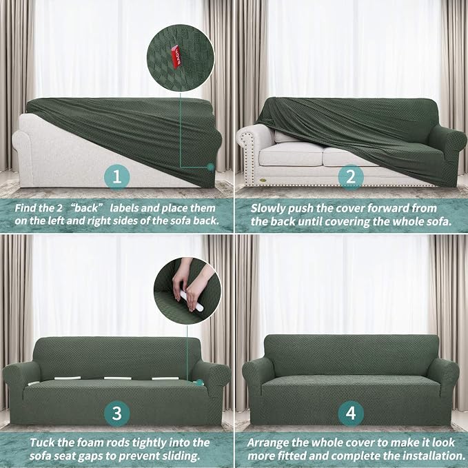 YEMYHOM Couch Cover Latest Jacquard Design High Stretch Sofa Chair Covers for Living Room, Pet Dog Cat Proof Armchair Slipcover Non Slip Magic Elastic Furniture Protector (Small, Army Green)