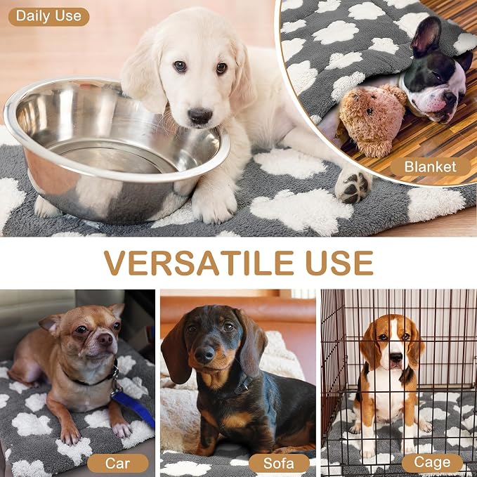 4 Pcs Dog Crate Pads Soft Warm,18 x 24 x 1.6 Inch,Clouds,Gray | Ultra Soft Warm Washable Anti-slip Kennel Bed Mat for Pets,Reversible Replaceable,for Small Medium Large Dogs and Cats
