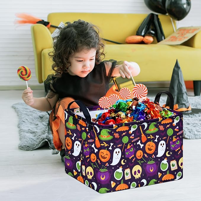 Pumpkin Pattern Storage Basket Gift Shelf Basket Storage Bin, Nursery Basket Organizer Box for With Handles for Room Deco