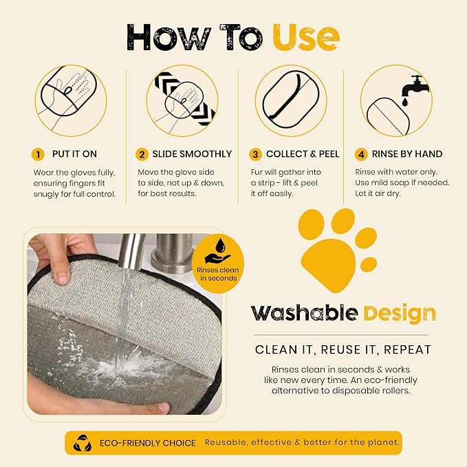 Pet Hair Removal Glove for Dogs & Cats – Reusable Electrostatic Pet Hair Remover Glove Quick Wiping & Washable – 2PCS Magic Brush pet Hair Tool with Comb & 2 Wall Hooks