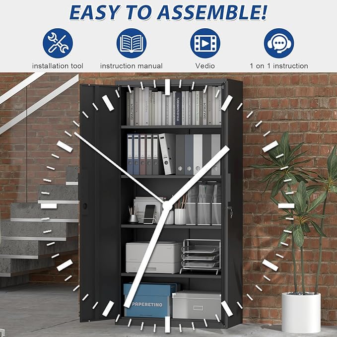Metal Storage Cabinet with Doors and 4 Shelves, 72x34x18 Garage Storage Cabinets,Tall Black Locking Metal Cabinets with Lock for File, Office, Garage, Home
